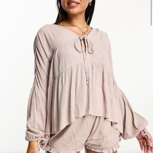 NWOT Iisla & Bird beach long sleeve tiered top in blush nude - part of a set